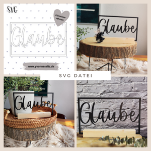 SVG Laser Datei Schriftzug im Rahmen Klötzchen Glaube