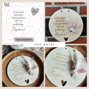 SVG Laser Datei Holzscheibe Erzieherin Danke Abschied Kindergarten Laserdatei SVG Datei