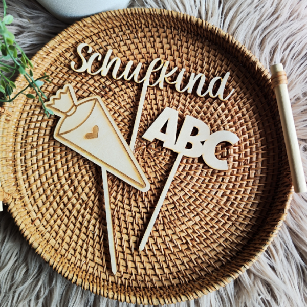 SVG Laser Datei Schulkind Cake Topper 3er Set ABC Schultüte Text Einschulung Laserdatei SVG Datei – Bild 2