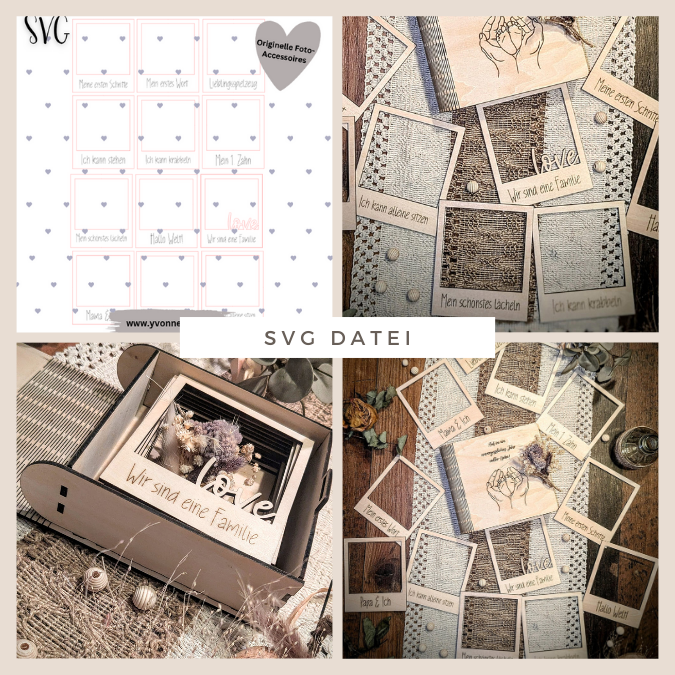 SVG Laser Datei Retrorahmen Vintagerahmen 12er Set Baby Meilensteine Foto Accessoires Fotoidee SVG Datei