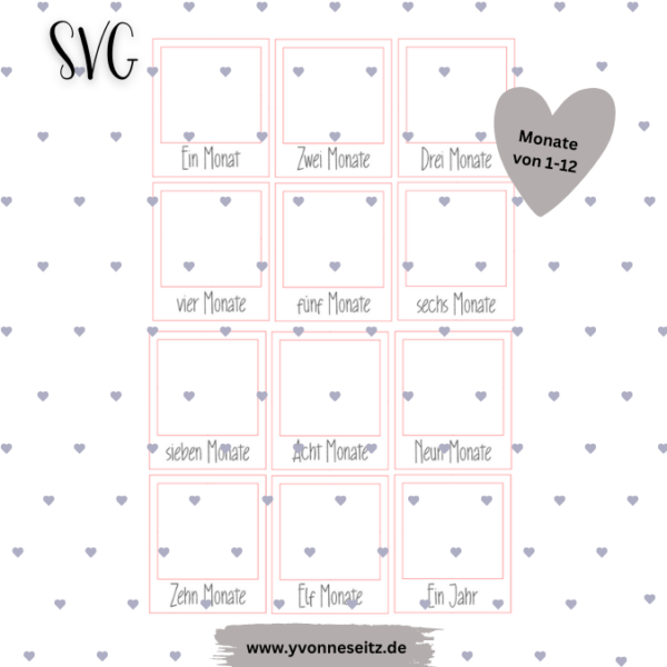 SVG Laser Datei Polaroid 12er Set Baby Monatskarten Monate Alter Foto Accessoires Fotoidee SVG Datei – Bild 4