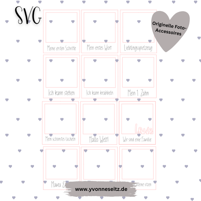 SVG Laser Datei Retrorahmen Vintagerahmen 12er Set Baby Meilensteine Foto Accessoires Fotoidee SVG Datei – Bild 6