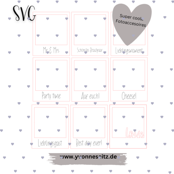 SVG Laser Datei Polaroid 9er Set Hochzeit Foto Accessoires Wedding Fotoidee SVG Datei – Bild 2