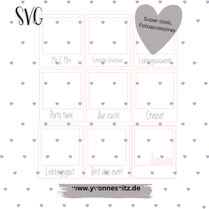 SVG Laser Datei Retrorahmen Vintagerahmen 9er Set Hochzeit Foto Accessoires Wedding Fotoidee SVG Datei – Bild 2
