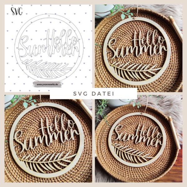 SVG Laser Datei Kranz Türkranz Hello Summer Laserdatei SVG Datei
