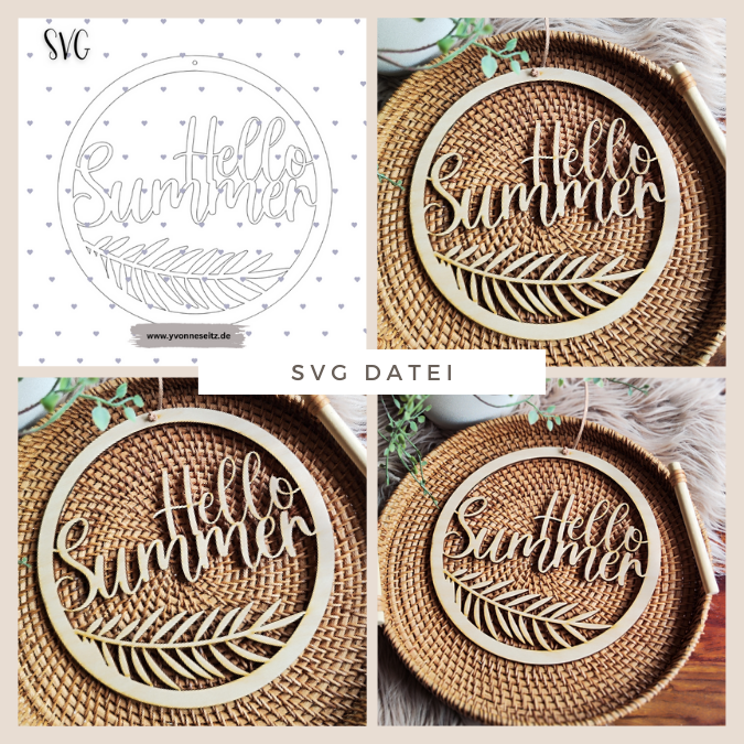 SVG Laser Datei Kranz Türkranz Hello Summer Laserdatei SVG Datei
