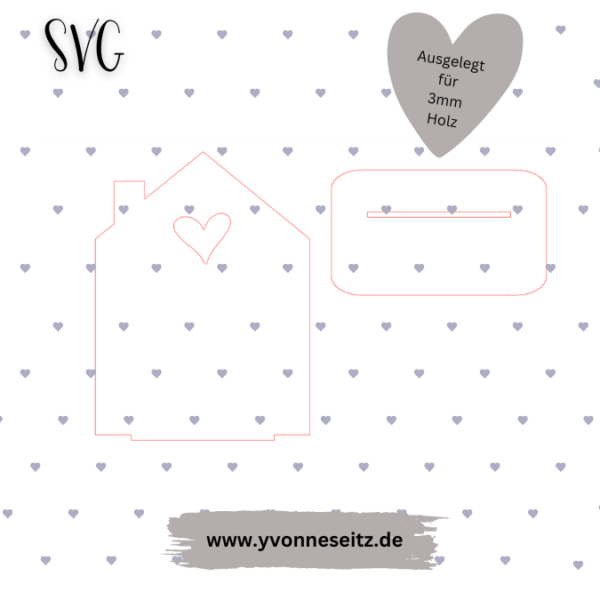 SVG Laser Datei Häuschen Herz Haus OHNE Löcher SVG Datei – Bild 2