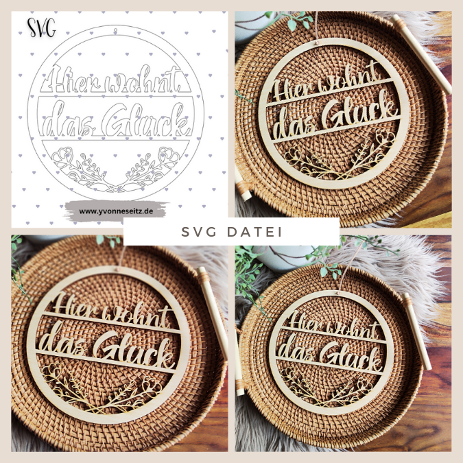 SVG Laser Datei Kranz Türkranz Hier wohnt das Glück Laserdatei SVG Datei