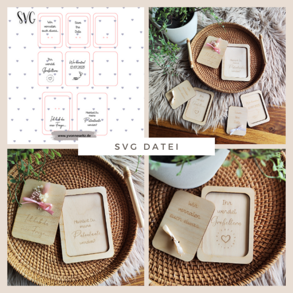 SVG Laser Datei Frage-Kärtchen Frage Karten Patentante Schwangerschaft Hochzeit Save the date SVG Datei – Bild 6