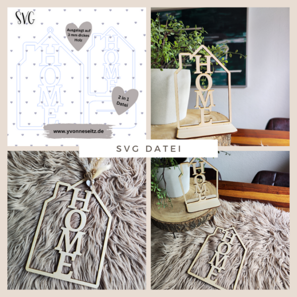 SVG Laser Datei Haus Kranz Home zum Hängen und stellen 2in1 SVG Datei