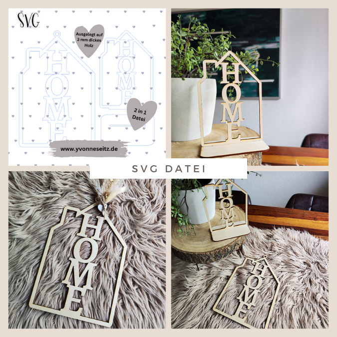 SVG Laser Datei Haus Kranz Home zum Hängen und stellen 2in1 SVG Datei