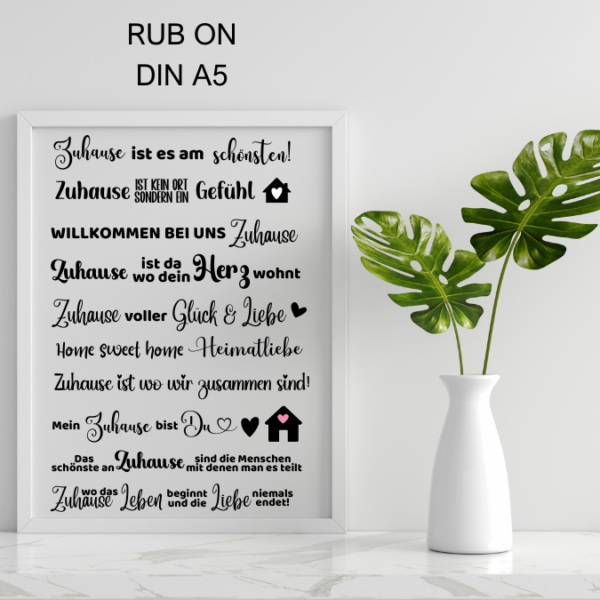 Randlose Rub On "Klötzchenschrift Zuhause schwarz" - DIN A5 für Klötzchen