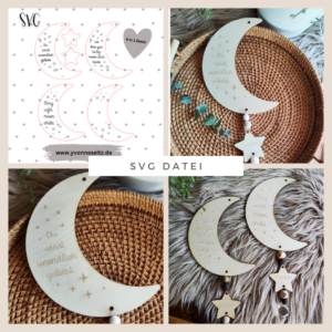 SVG Laser Datei Mond zum Hängen 4in1 Sonnenfänger Mobile Geschenk für Kinder SVG Datei