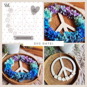 SVG Laser Datei Peace Kranz mit Blumen Laserdatei SVG Datei