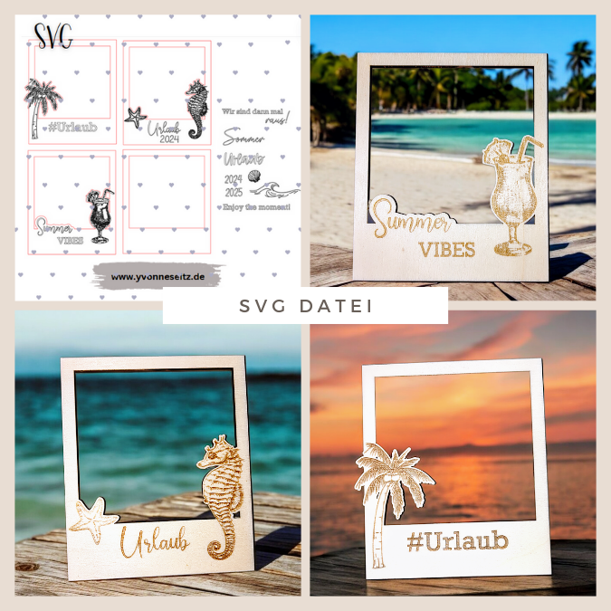 SVG Laser Datei Retrorahmen Vintagerahmen Urlaub Sommer Sommerurlaub SVG Datei
