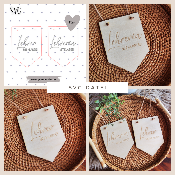 SVG Laser Datei Wimpel 2er Lehrer-in mit Klasse Laserdatei SVG Datei