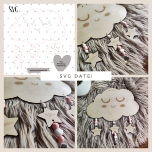 SVG Laser Datei Wolke Kinderzimmer Haarspangenhalter Sonnenfänger Laserdatei SVGDATEI