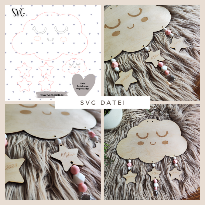 SVG Laser Datei Wolke Kinderzimmer Haarspangenhalter Sonnenfänger Laserdatei SVGDATEI