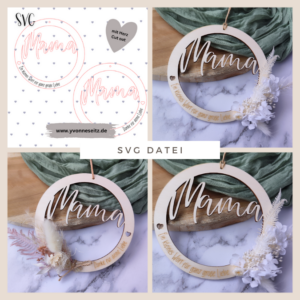 SVG Laser Datei Mama Kranz mit Cut Out Muttertag Hoop Loop