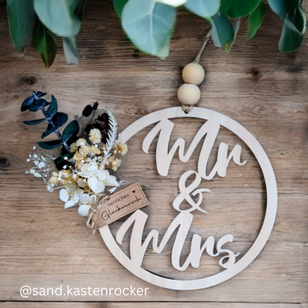 SVG Laser Datei Kranz Türkranz Mr. & Mrs Hochzeit SVG Datei Mr Mrs – Bild 2