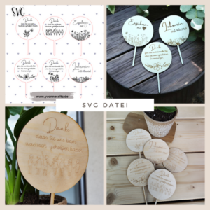 SVG Laser Datei Pflanzenstecker 6er Set Kindergartenabscheid Geschenk Lehrerin oder Erzieherin SVG Datei