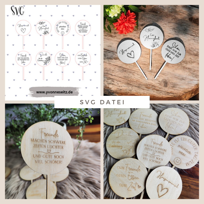 SVG Laser Datei Pflanzenstecker 8er Set Mitbringsel Geschenkidee Kleinigkeit SVG Datei