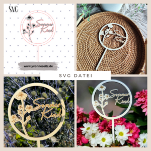 SVG Laser Datei Caketopper Pflanzenstecker Sommerkind Geburtstag SVG Datei