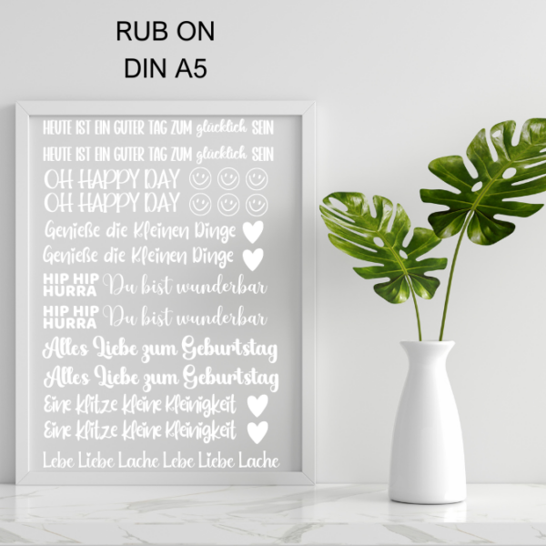 Randlose Rub On "Klötzchenschrift Mix weiß" - DIN A5 für Klötzchen