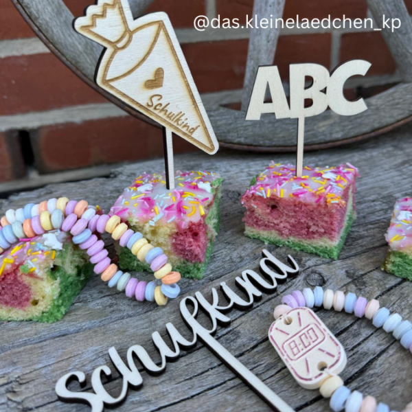 SVG Laser Datei Schulkind Cake Topper 3er Set ABC Schultüte Text Einschulung Laserdatei SVG Datei – Bild 3