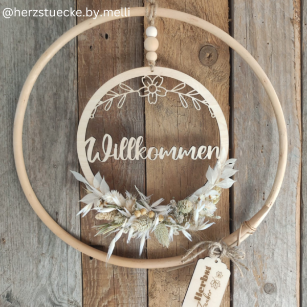 SVG Laser Datei Kranz Türkranz Willkommen mit Blumen Laserdatei SVG Datei – Bild 4