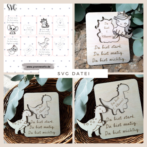 SVG Laser Datei Affirmationskarten Einschulung mit Brief Glücksbringer Mutmacher SVG Datei inkl PDF