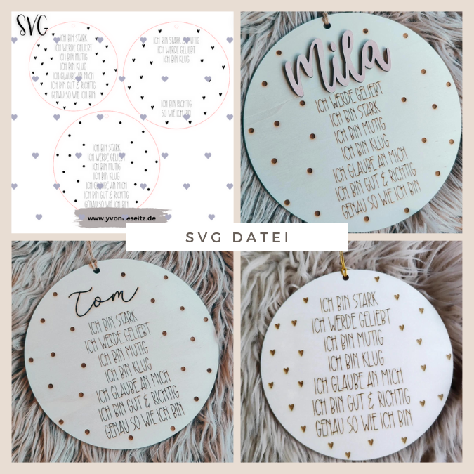 SVG Laser Datei Affirmation Affirmationsscheibe Kinder Personalisierbar SVG Datei