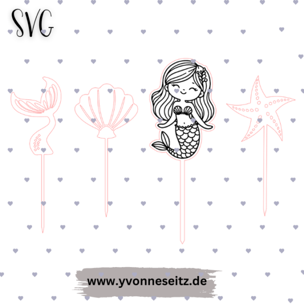SVG Laser Datei Caketopper Kuchenstecker Meerjungfrau Set SVG Datei – Bild 2