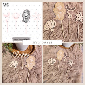 SVG Laser Datei Caketopper Kuchenstecker Meerjungfrau Set SVG Datei