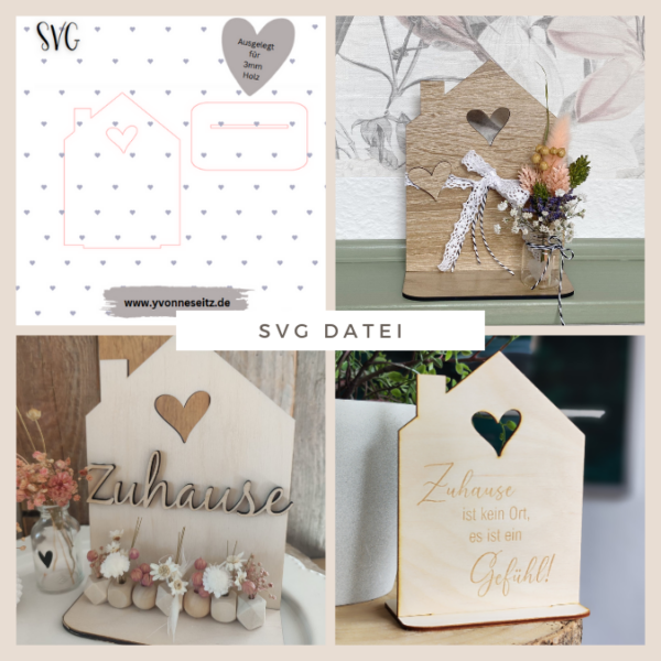 SVG Laser Datei Häuschen Herz Haus OHNE Löcher SVG Datei
