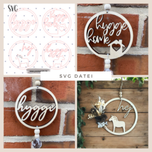 SVG Laser Datei 4er Set Kranz Türkranz Hygge Dala Dalapferd hyggehome Laserdatei SVG Datei