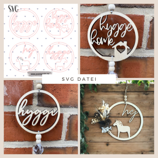 SVG Laser Datei 4er Set Kranz Türkranz Hygge Dala Dalapferd hyggehome Laserdatei SVG Datei