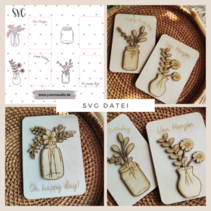 SVG Laser Datei Grußkarten Karten Geburtstag mit Blumenvasen SVG Datei