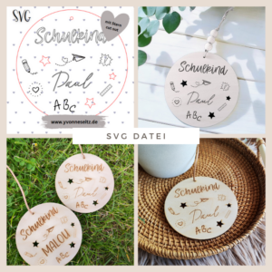 SVG Laser Datei Anhänger Holzscheibe Schulkind Personalisierbar Abschied Kindergarten Laserdatei SVG Datei