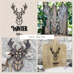 SVG Laser Datei Hirsch Winter Vibes Wanddeko Cut SVG Datei