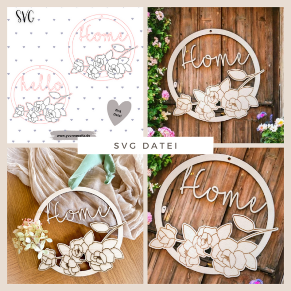 SVG Laser Datei Kränze Home Hello 2er Set Kranz SVG Datei