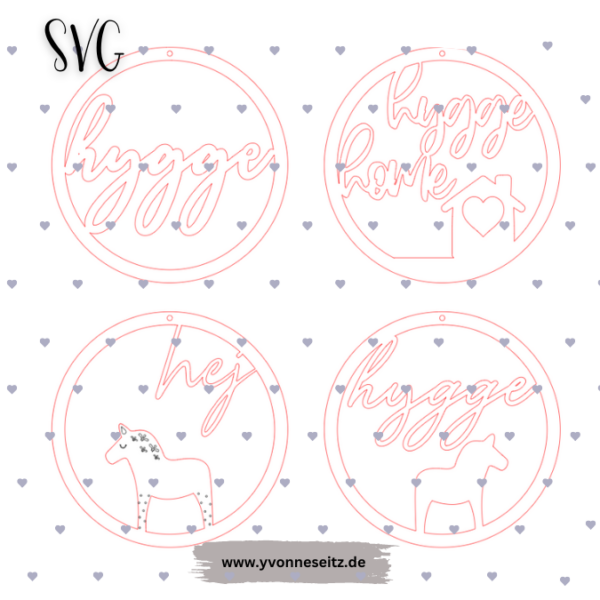 SVG Laser Datei 4er Set Kranz Türkranz Hygge Dala Dalapferd hyggehome Laserdatei SVG Datei – Bild 2