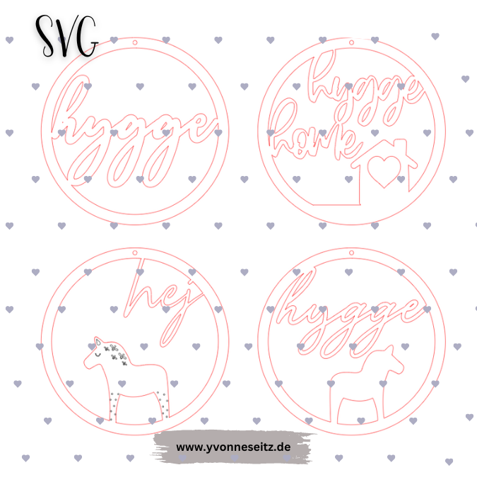 SVG Laser Datei 4er Set Kranz Türkranz Hygge Dala Dalapferd hyggehome Laserdatei SVG Datei – Bild 2