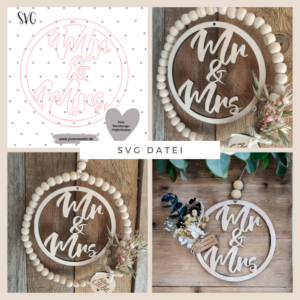 SVG Laser Datei Kranz Türkranz Mr. & Mrs Hochzeit SVG Datei Mr Mrs