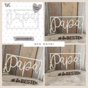 SVG Laser Datei Papa Schriftzug im Rahmen für Klötzchen Vatertag
