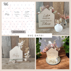 SVG Laser Datei Haus zum Einzug Gutscheinverpackung Geldgeschenk Gutscheine Trockenblumen