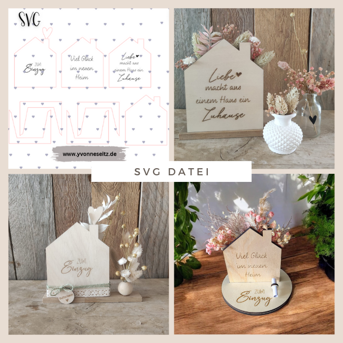 SVG Laserdatei Haus Häuschen zum Einzug Umzug erste eigene Wohnung Eigenheim Hauskauf für Blumen oder Geld Geldgeschenk Richtfest SVG Datei
