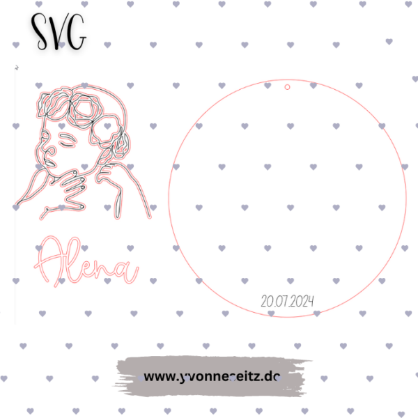 SVG Laser Datei Holzscheibe Baby 3D Effekt Mädchen mit Blumen Cut Geburt Geschenkidee Laserdatei SVG Datei – Bild 2