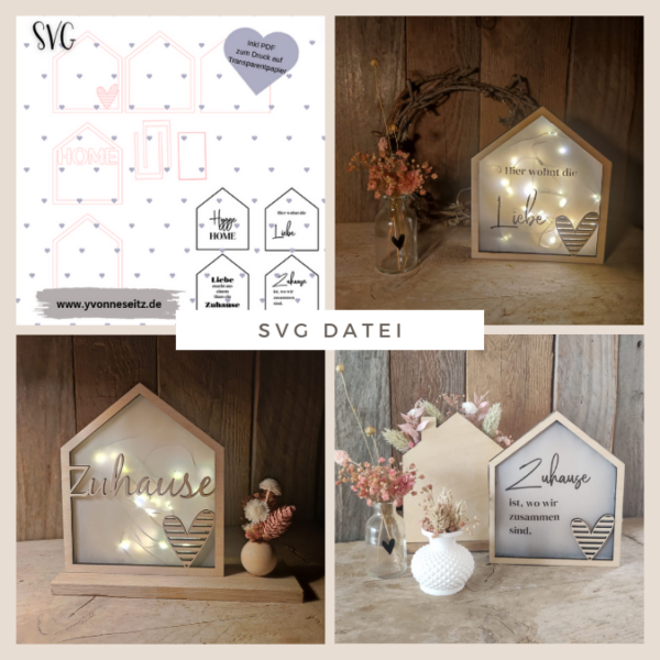 SVG Laser Datei Lichthaus Home Zuhause für Transparentpapier inkl PDF zum ausdrucken Laserdatei SVG Datei