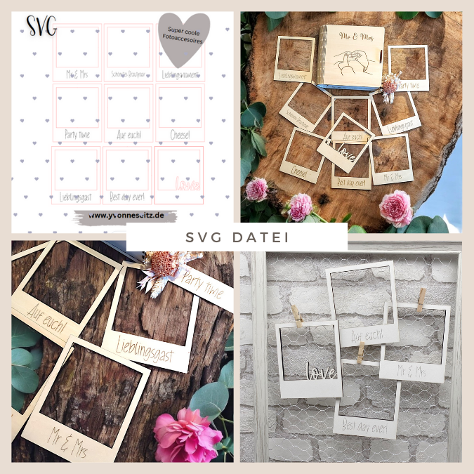 SVG Laser Datei Retrorahmen Vintagerahmen 9er Set Hochzeit Foto Accessoires Wedding Fotoidee SVG Datei